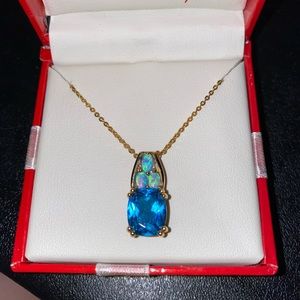 Sterling Silver Gold PlatedOpal Blue Topaz Pendant